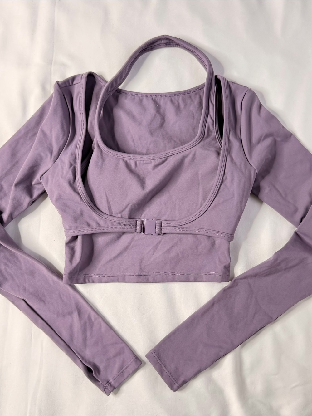 Halara SoftlyZero Plush 2-in-1 Halter Long Sleeve Crop Top Purple XS